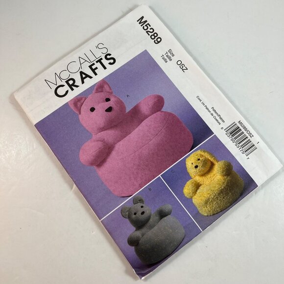 McCalls Crafts Pattern M5289 Toddlers Animal Chairs Kitten Bear Puppy 2006 UNCUT - Picture 2 of 9